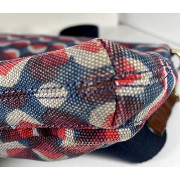 Fossil Explorer Geometric Fabric with Leather Trim Crossbody Shoulder Bag - Picture 12 of 12